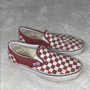 Maroon checkered slip on Vans